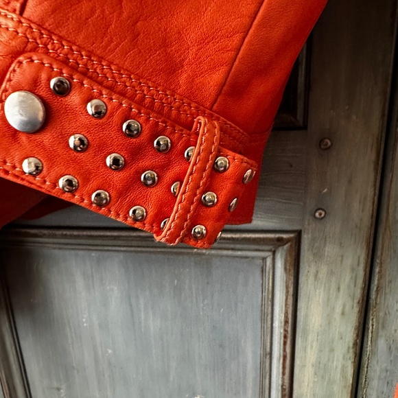 Lamarque Orange Leather Moto Jacket Size XS - Picture 7 of 10